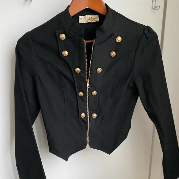 Military Crop Stretch Gold Zip Up Blazer Jacket S - Picture 9 of 9